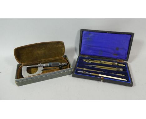 A Vintage Drawing Set and a Cased Micrometer Screw 