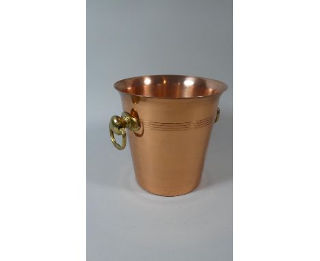 A Copper Wine Bucket with Brass Ring Handles, 20cm High 