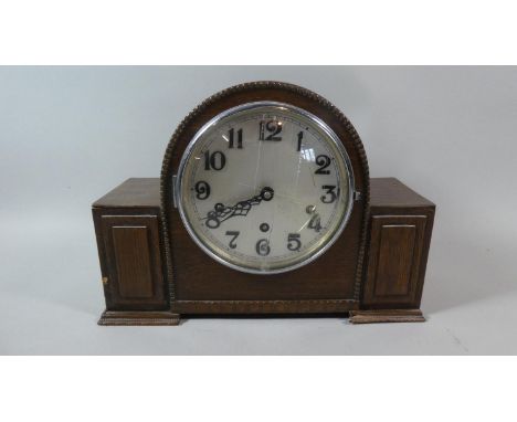 An Art Deco Oak Westminster Chime Mantle Clock, Glass Dial Cracked, 33cm Wide 