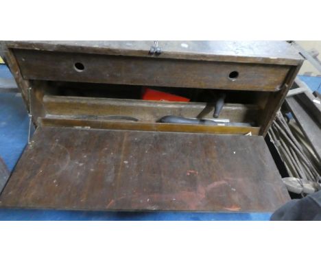 A Wooden Carpenters Containing Various Tools, 74cm Wide 