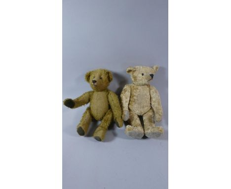Two Vintage Plush Teddy Bears, One with Metal Button to Ear 