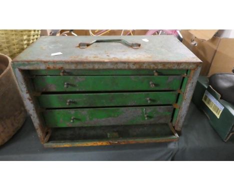 A Vintage Metal Four Drawer Engineers Chest, 42cm Wide 