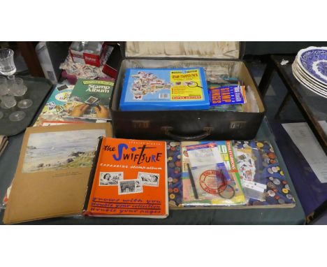 A Vintage Suitcase Containing Large Quantity of Various Stamp Albums, Loose Stamps, Stamp Starter Pack, Prints Etc 