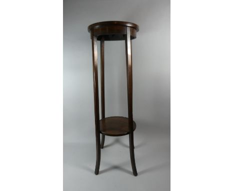 An Edwardian Inlaid Circular Topped Jardinere Stand with Stretcher Shelf, 97cm High 