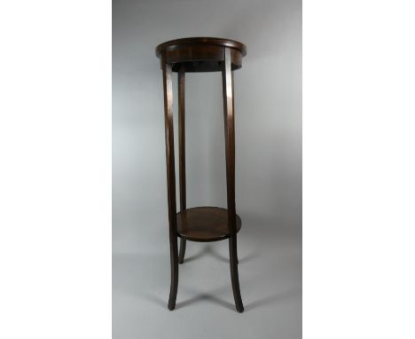 An Edwardian Inlaid Circular Topped Jardinere Stand with Stretcher Shelf, 97cm High 