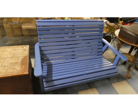 A Blue Painted Wooden Garden Bench, 120cm Wide 
