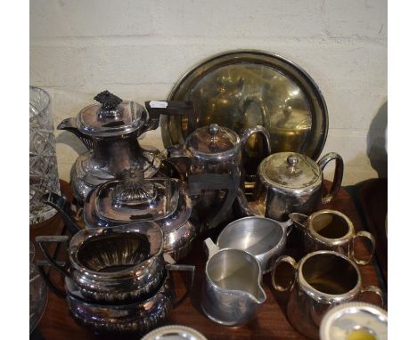 A Tray Containing Walker and Hall Four Piece Silver Plated Tea Service, Picquot Cream Jug and Sugar Bowl etc 