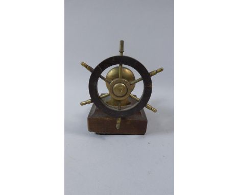 An Edwardian Brass and Wood Novelty Nutcracker in the Form of a Ships Wheel, 12.5cm High 
