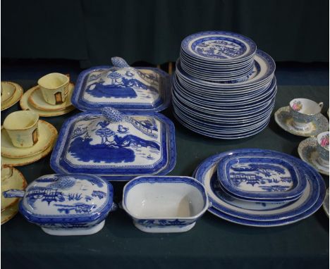 A Collection of Ashworth Blue and White Dinnerwares to Include Nine Dinner Plates, Thirteen Smaller Plates, Ten Side Plates, 