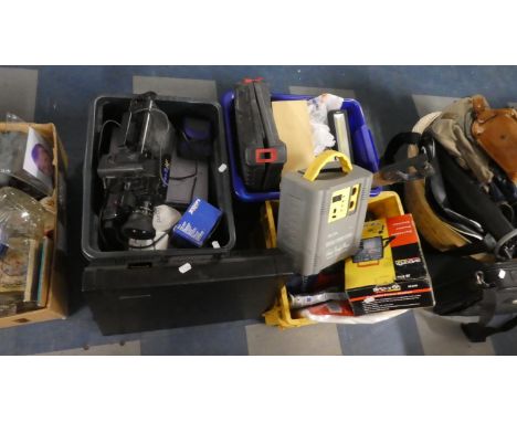 Three Boxes of Various Tools, Vintage Camcorder, Laptop and Typewriter etc