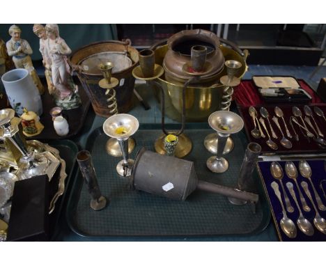 A Tray of Metalware to Include Clock Work Meat Jack, Candle Stick etc 