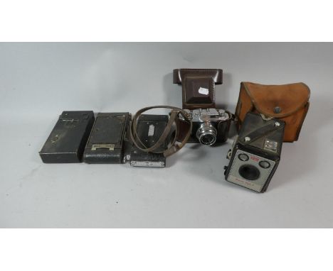A Collection of Vintage Cameras and Box Cameras to Include Halina 