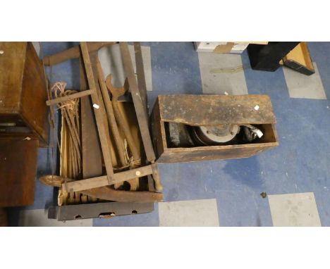 A Collection of Vintage Tools, Branding Irons, Saws, Vibrating Plate etc 