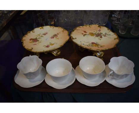 A Tray Containing Shelley and Aynsley Tea Cups and Saucers Together with a Pair of Royal Worcester Tazzas (AF) 