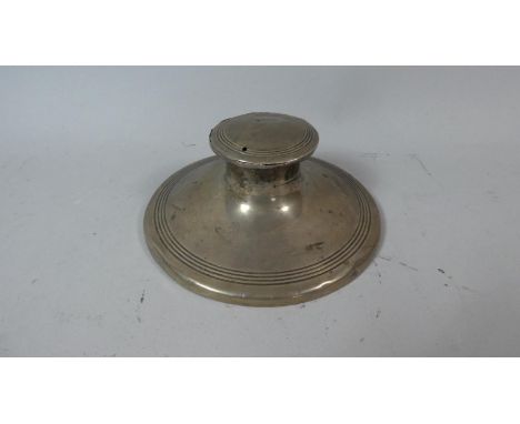 A Silver Capstan Style Inkwell, Hall Marked Rubbed, Lid AF, 16cm Diameter and 7cm High 