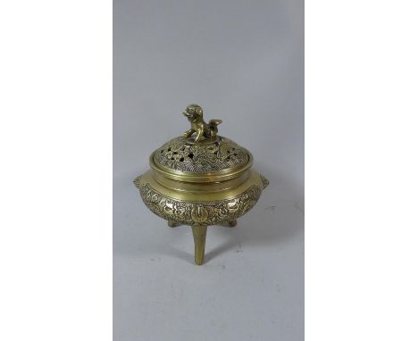 A Chinese Censer and Cover Set on Tripod Supports Decorated with Dragons Chasing Pearl Decoration and Foo Dog Final Mount, 15