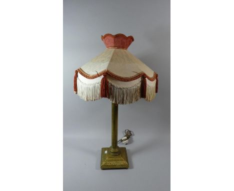 A Brass Ribbed Corinthian Column Table Lamp with Shade, Early 20th Century, 80cm High 