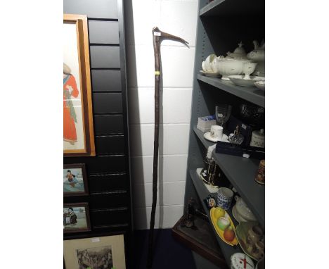 A walking stick or shepherds style crook with horn handle