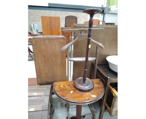 A vintage valet, smokers stand and half moon occasional table
