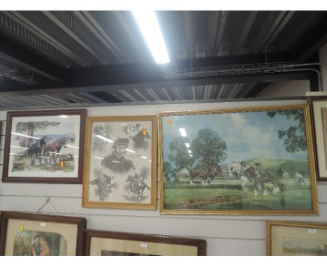 An early print titled Lancaster Races 1791 and selection of similar horse racing prints including Lester Piggott 
