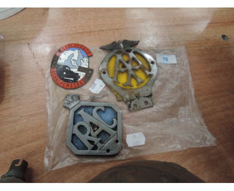 A selection of car or motor engine hood badges AA RAC 