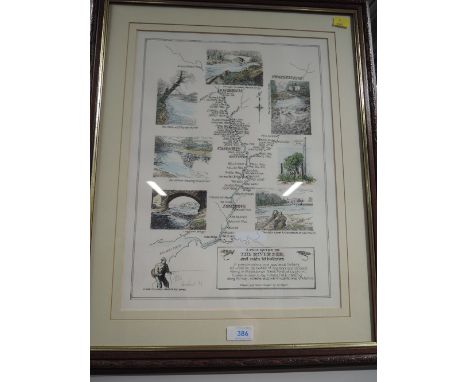 A full colour signed and dated print after Ian Reed depicting river and fly fishing