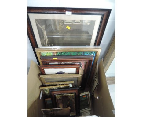 A selection of vintage frames and prints asnd easel