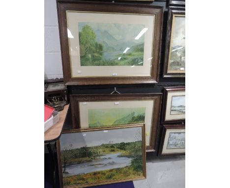 A full colour print Morning in the Highlands in oak frame