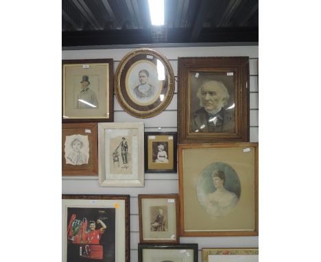 A selection of print original portraits and sketch some Victorian and later