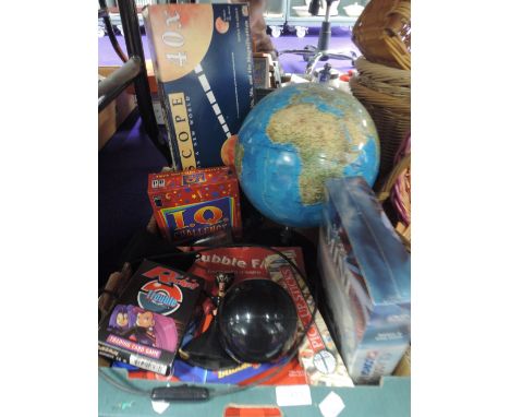 A selection of children toys and games including light up globe of the world