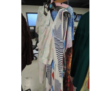 Five 1970s and 80s vintage patterned summer dresses, smaller sizes. Good condition.