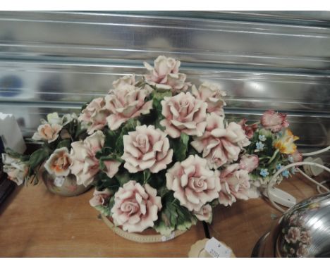 A large life like ceramic flower bowl hand decorated and two smaller similarUNCHIPPED, GOOD CONDITION. APPROX 30CM HIGH X 30C