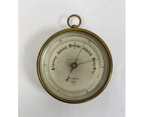 Brass cased Short &amp; Mason (London) Tycos barometer, with silvered dial, 12cm diam.&nbsp;