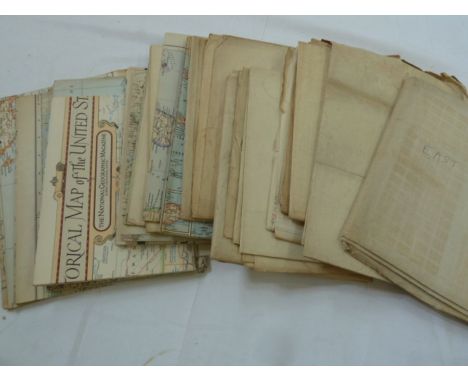 Quantity of World War II linen backed and other maps of the United Kingdom , 1940's and other countries of the world folding 