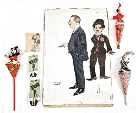 Leo Holland, early 20th century school pen and ink 'Mac', gentleman smoking a cigar, unframed, three cardboard pop-up puppets