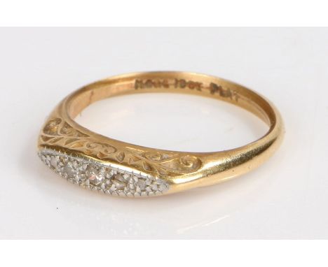 18 carat gold and diamond set ring, with five diamonds to the head, ring size N