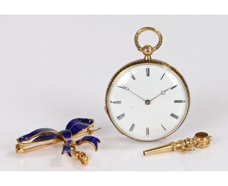 Late 19th century French gold, blue enamel and diamond set pendant fob watch, by Le Roy & Fils, the white enamel dial with Ro