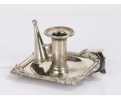 George III silver chamber stick, London 1814, maker I.C, with scroll cast drip tray and detachable snuffer, 4.2oz