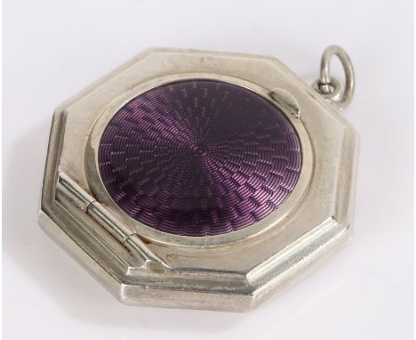 George VI silver and purple enamel powder compact, Birmingham 1946, maker Henry Matthews, of octagonal form, the circular cov