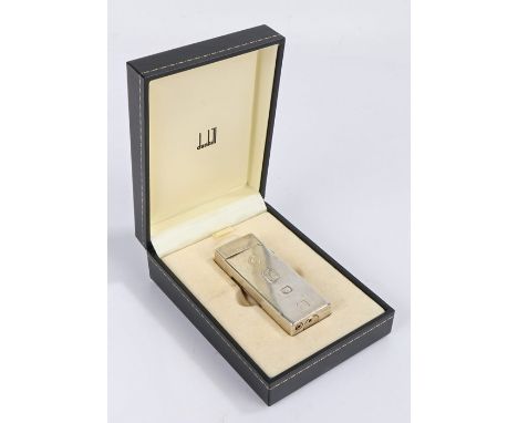 Dunhill London silver cigarette lighter, London 1993, the plain exterior with hallmarks to one side, 6.5cm high, housed in or