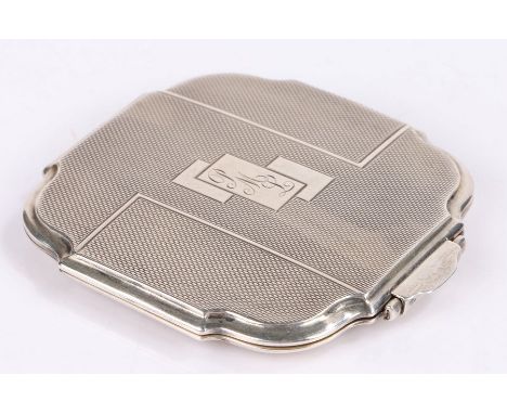 George VI silver powder compact, Birmingham 1937, maker&nbsp;Crisford &amp; Norris Ltd. the shaped engine turned exterior wit