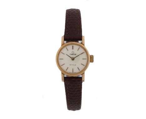 Omega De Ville ladies gold plated wristwatch, the signed champagne dial with baton markers, manual wound, the case 19.5mm dia