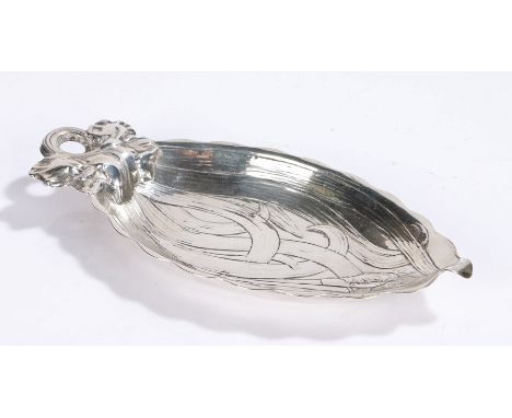 Gorham American sterling silver Art Nouveau style dish, with cast foliate handle and stylised leaf decorated dish initialled 