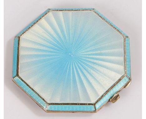 Edward VIII silver and light blue enamel powder compact, Birmingham 1936, maker&nbsp;Albert Carter, of octagonal form, the in