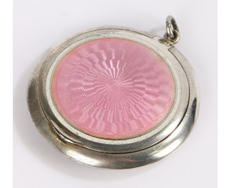 Continental silver and enamel powder compact, import mark for&nbsp;Cohen &amp; Charles, the puce enamel cover opening to reve