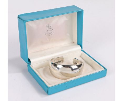 Georg Jensen open single bangle, by Ove Wendt (no 12), 6cm wide, 47.4 grams, housed in a Georg Jenson box&nbsp;