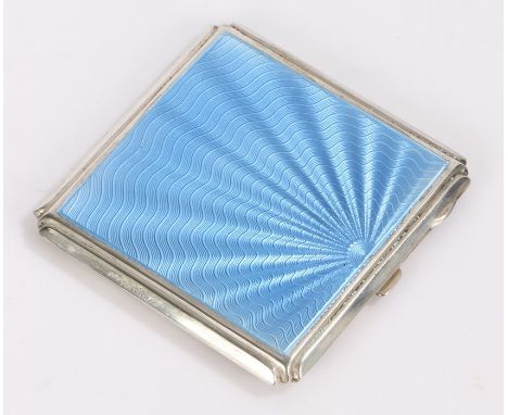 George VI silver and blue enamel powder compact, Birmingham 1946, maker Deakin &amp; Francis, of square form with wavy blue e
