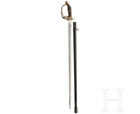 Degen M 1889 für Offiziere der Infanterie, um 1905  Vernickelte, beidseitig doppelt gekehlte Rückenklinge (beschliffen), gema