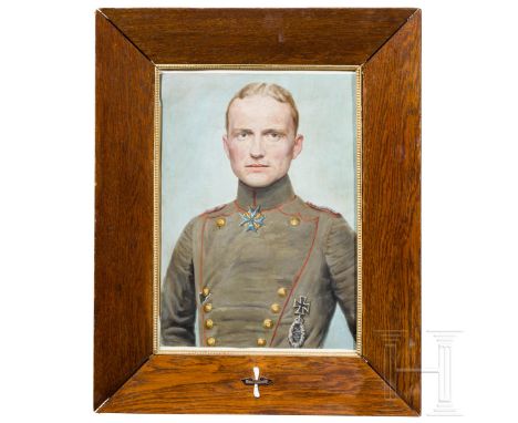 Manfred Freiherr von Richthofen (1892 - 1918) - zeitgenössisches Portrait des Pour le Mérite-Trägers  Öl auf Papier, unsignie