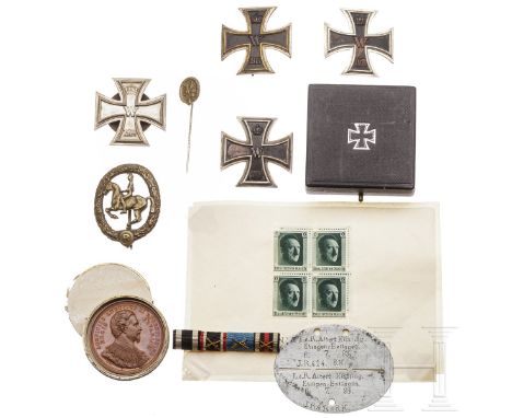 Nachlass Major Kissling - vier EK 1. Klasse 1914, ein Reiterabzeichen mit Miniatur, eine Bronzemedaille 300-Jahrfeier Würzbur